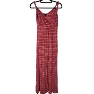 Gap‎ Maxi Dress M Womens Red White Geometric Sleeveless V Neck Pullover Beachy